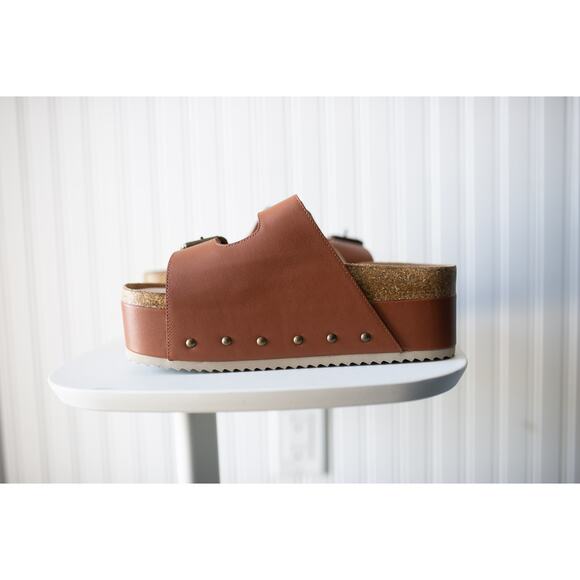 Free People Rule Breaker Platform Sandals in Chestnut Leather 37 NEW - Picture 4 of 5